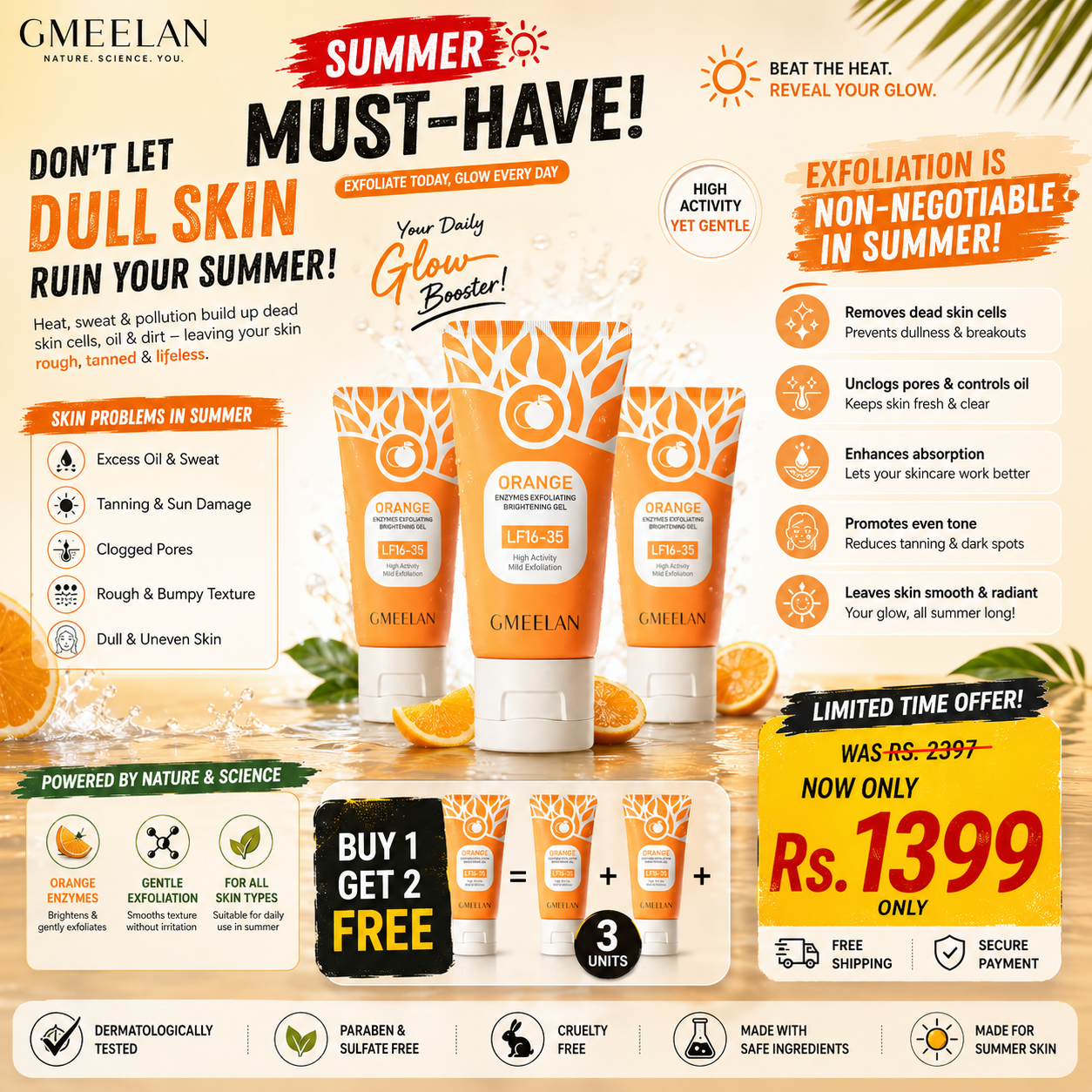 Orange Exfoliating Brightening Gel - Pack of 3
