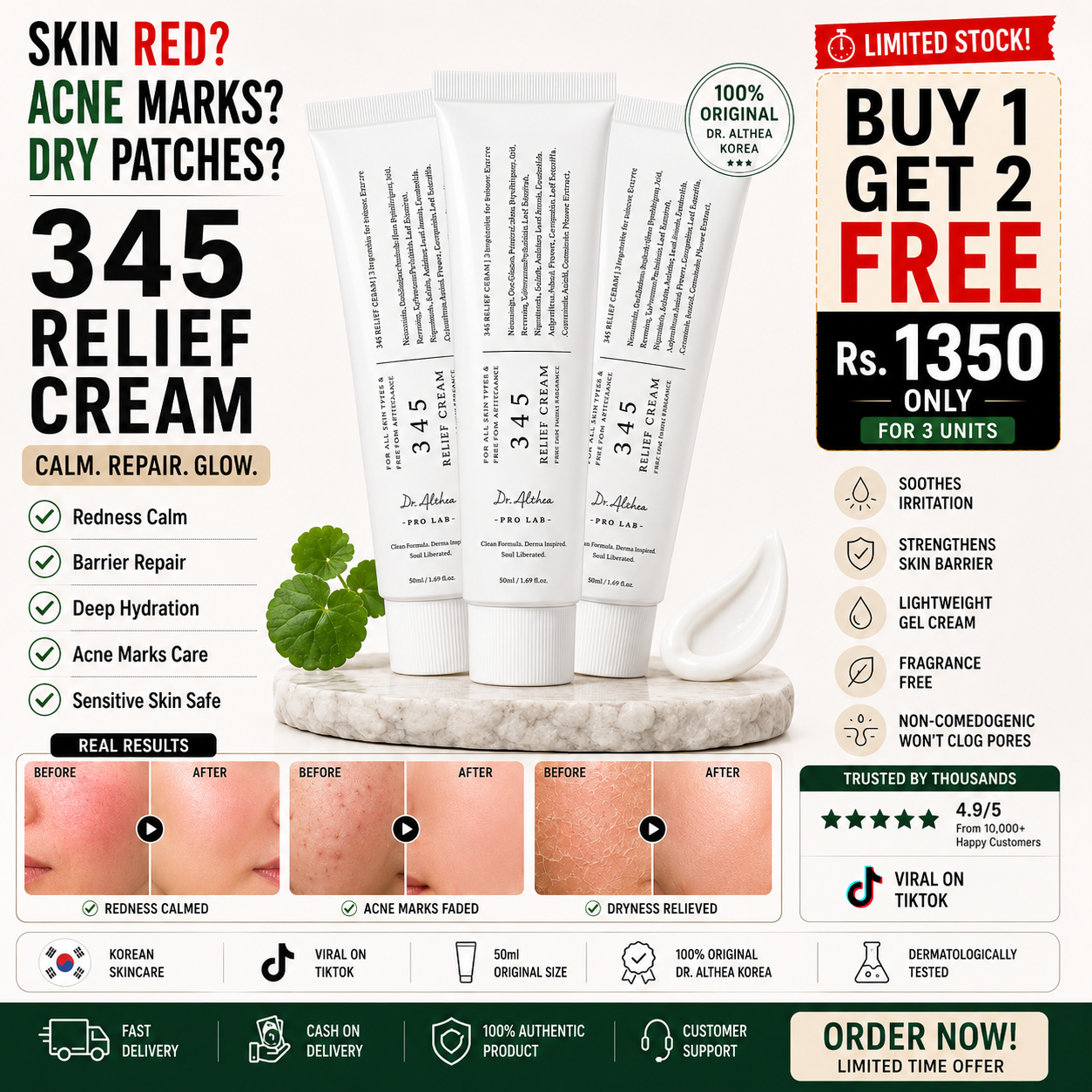 345 Relief Cream - Pack of 3 | Skin Care Formula for all