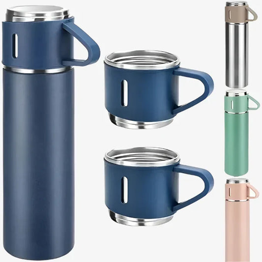 3 Cup Double-Layer Stainless Steel Vacuum Flask Set