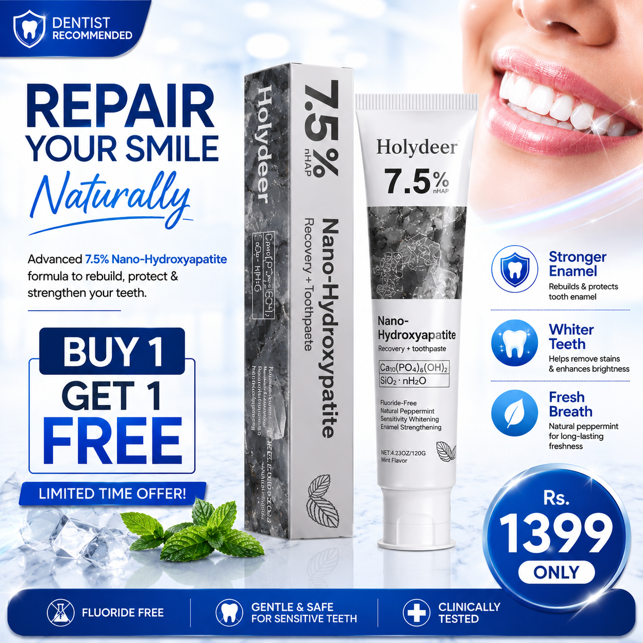 Holydeer 7.5% Nano-Hydroxyapatite Toothpaste