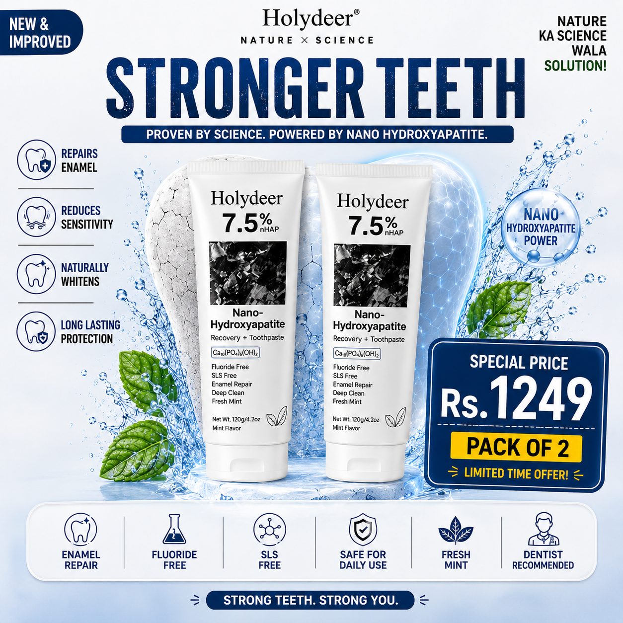 Holydeer Nano Hydroxyapatite Toothpaste Pack of 2