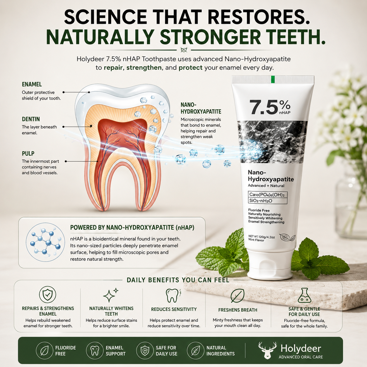 Holydeer Nano Hydroxyapatite Toothpaste Pack of 2