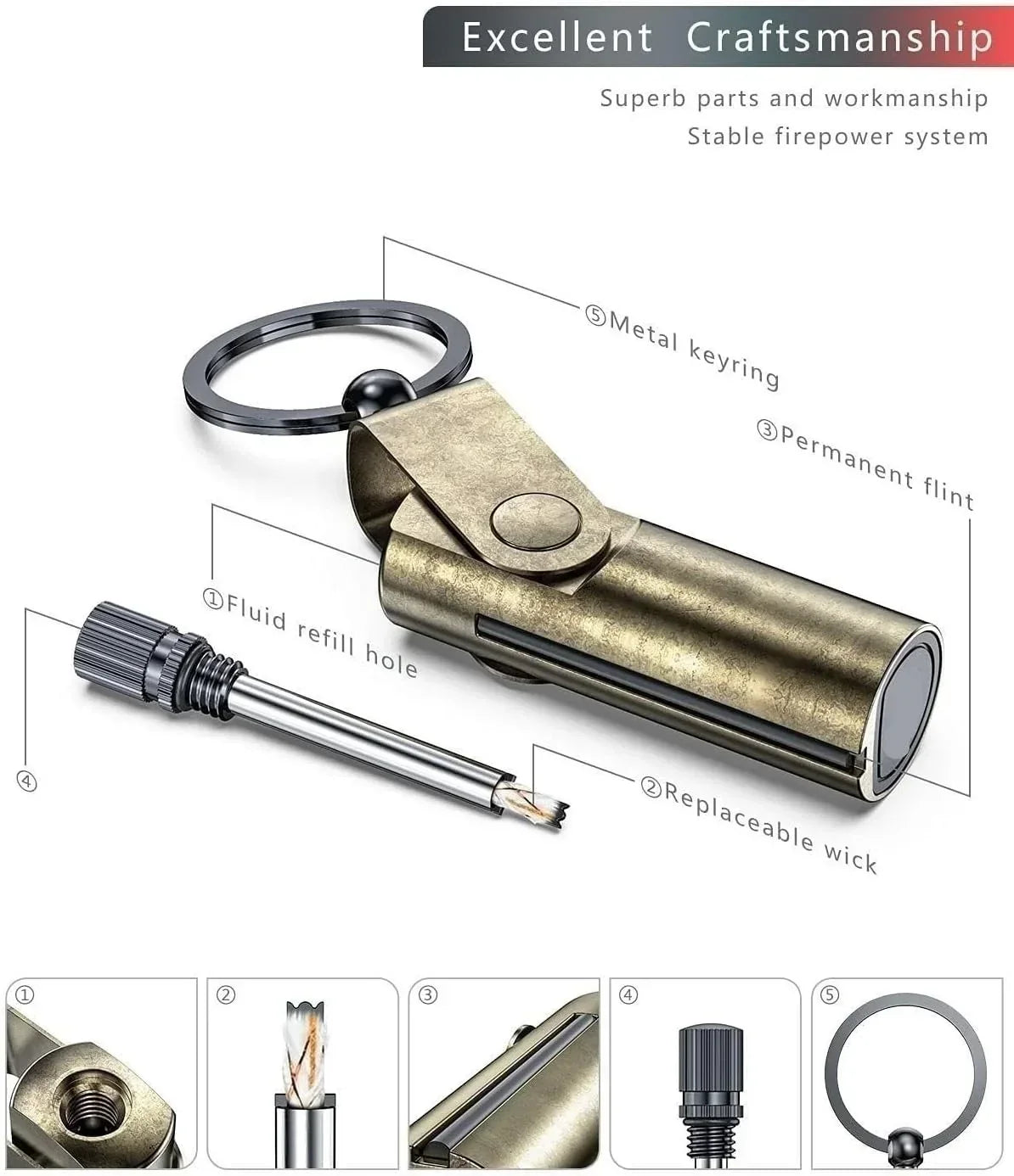 Metal Match Lighter – Waterproof & Refillable Fire Starter for Camping & Hiking